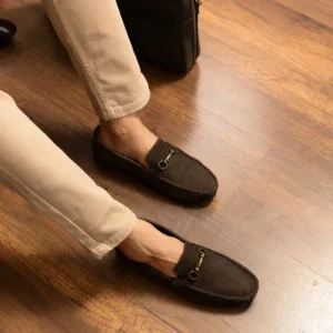 bowman mens suede leather moccasin dark cocoa top view julke