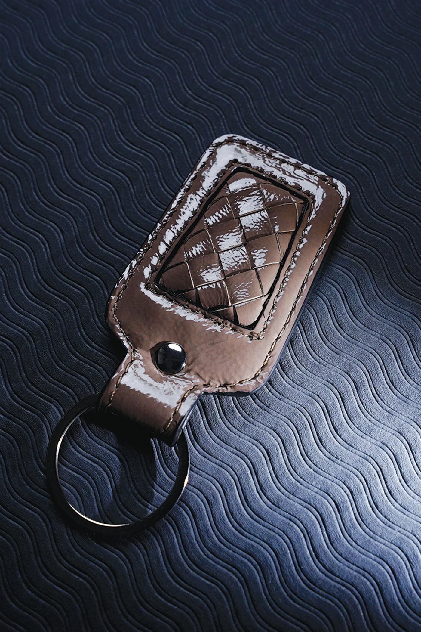 braided leather key chain ash grey woven front view julke braided leather key chain ash grey woven front view julke