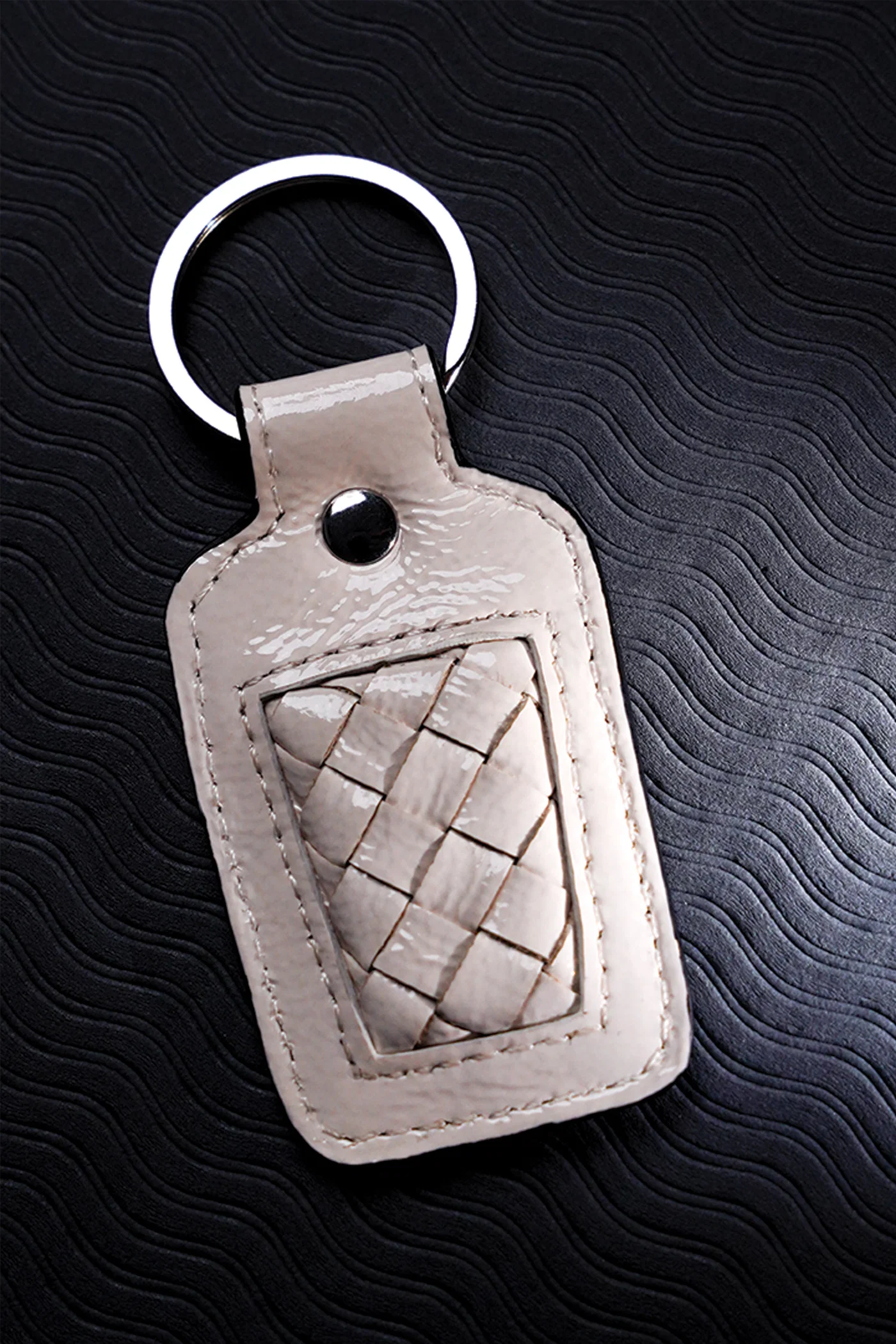 braided leather key chain ivory woven front view julke braided leather key chain ivory woven front view julke