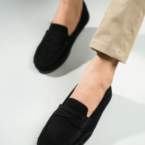 edwin men leather moccasins black front view julke