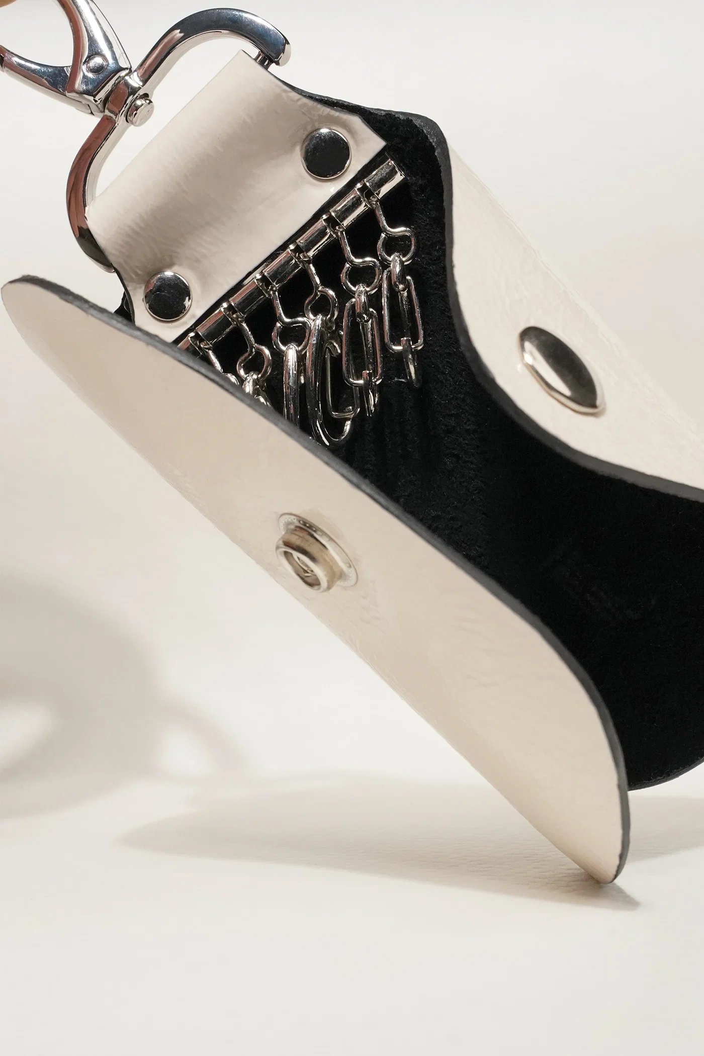 kells leather key ring set ivory glossy silver metal hook inside view julke kells leather key ring set ivory glossy silver metal hook inside view julke