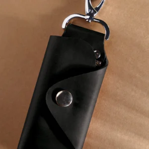 keyes leather key ring set black silver metal hook front view julke