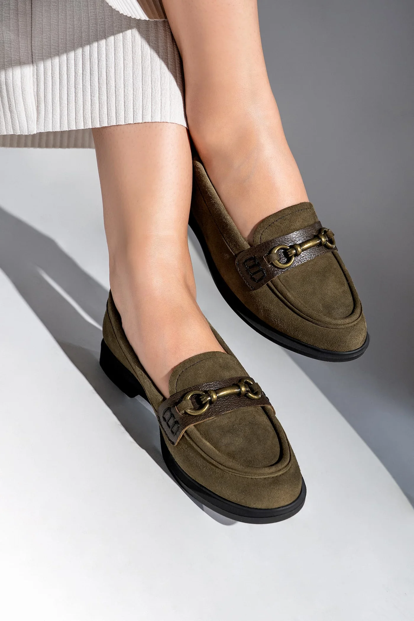 olga women suede leather loafers moroccan olive block heel three quarter view julke olga women suede leather loafers moroccan olive block heel three quarter view julke