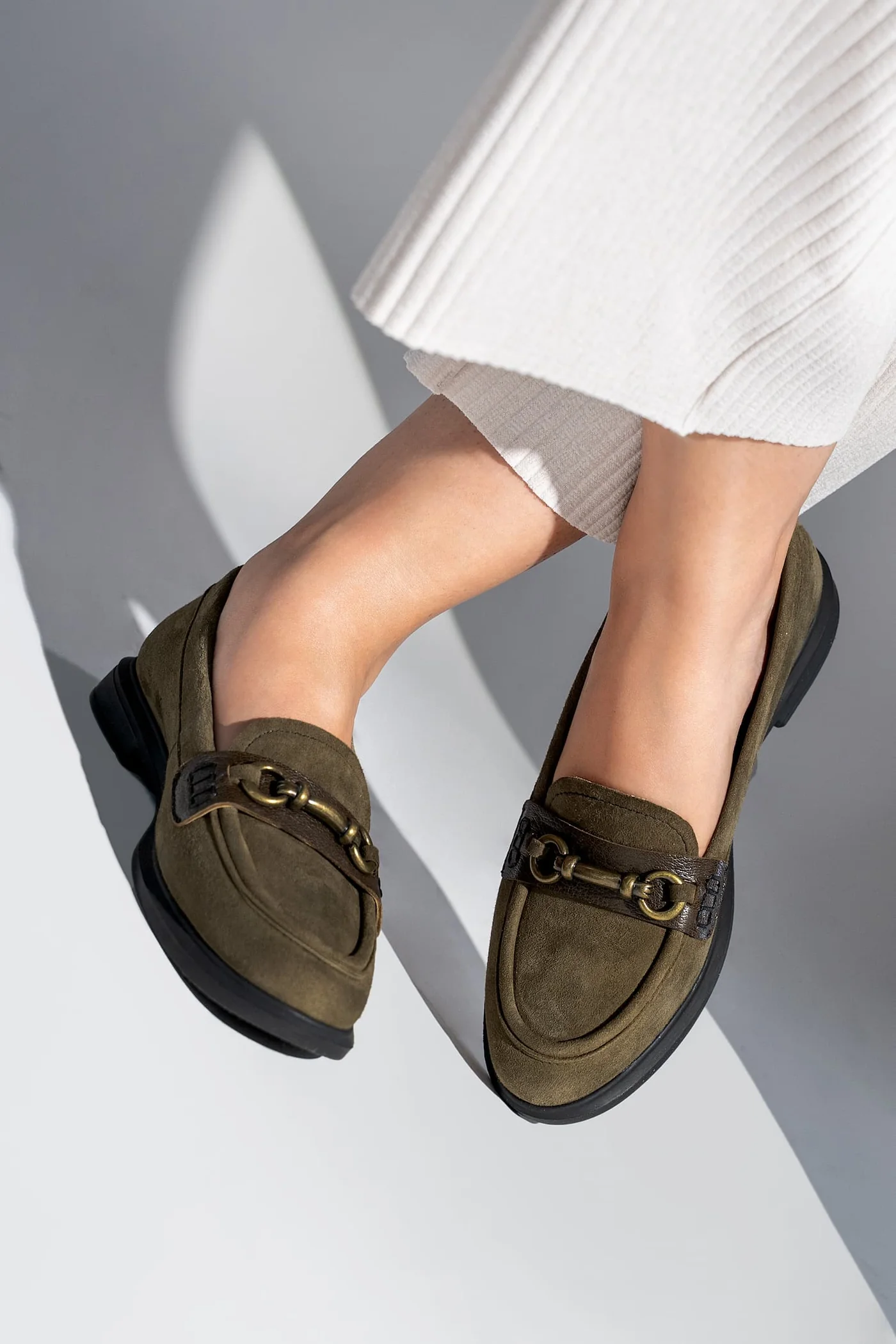 olga women suede leather loafers moroccan olive block heel top view julke olga women suede leather loafers moroccan olive block heel top view julke