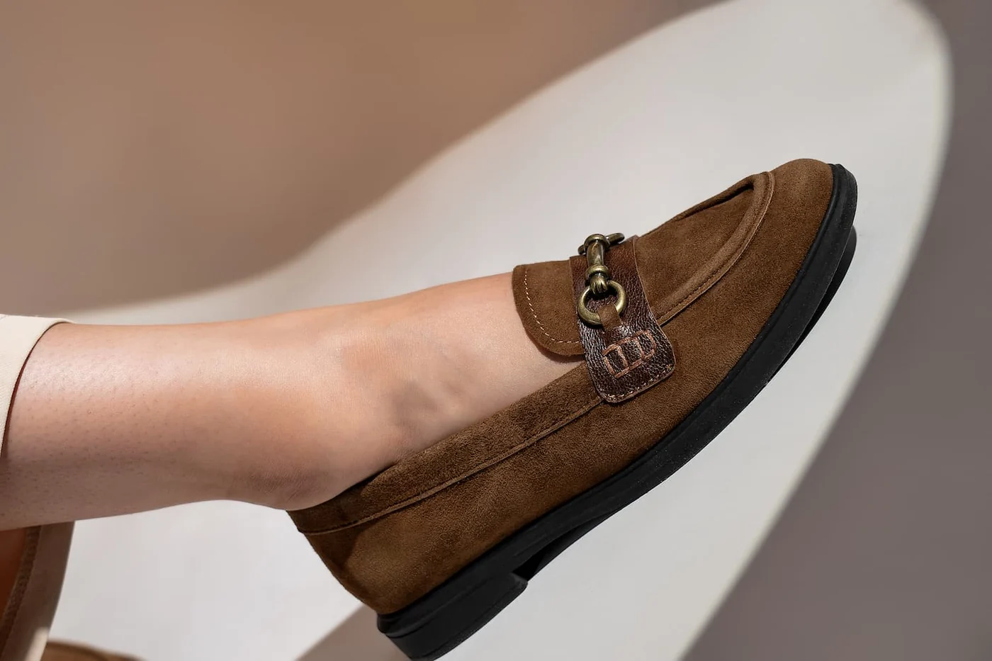 olga women suede leather loafers tan block heel side view julke olga women suede leather loafers tan block heel side view julke