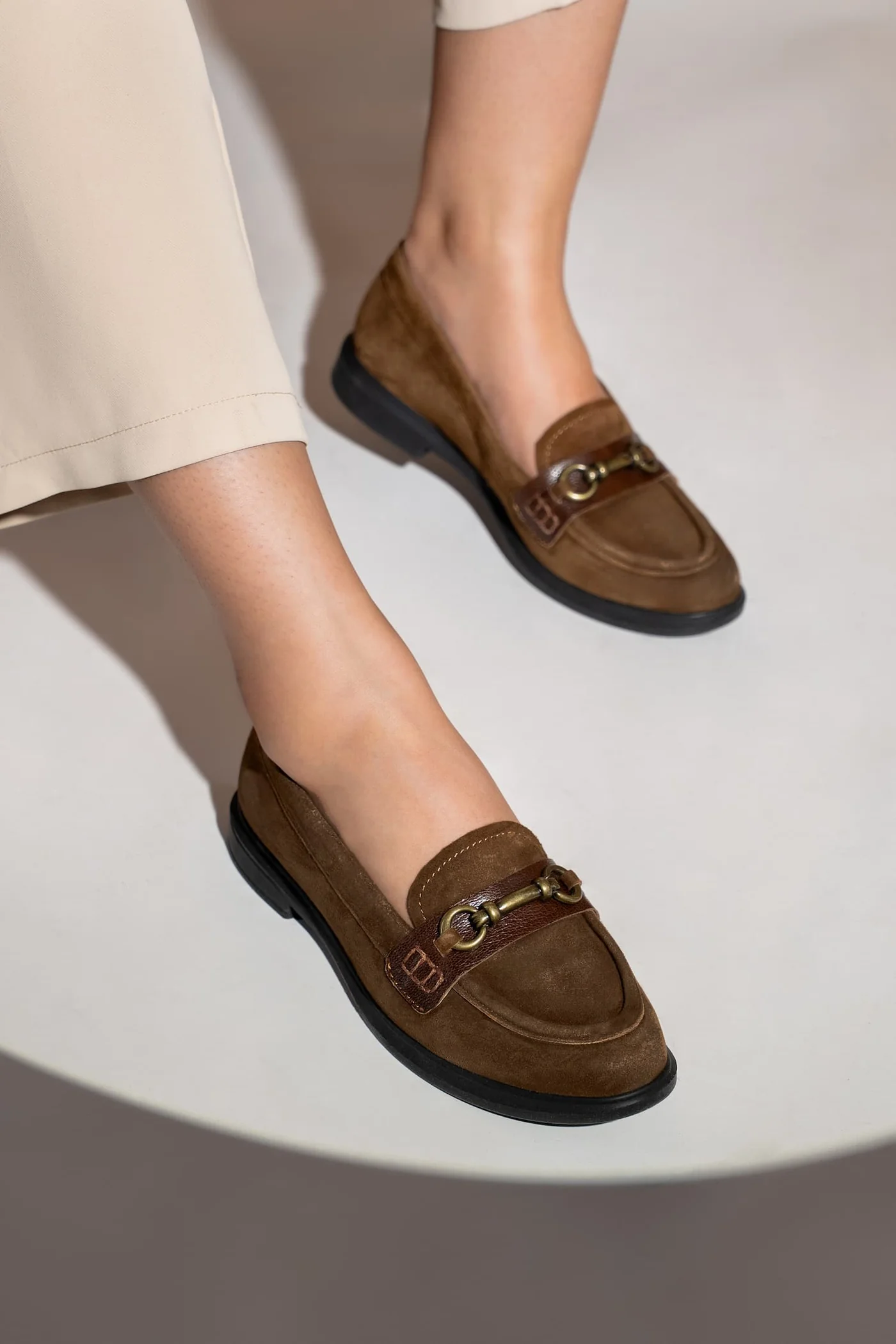 olga women suede leather loafers tan block heel three quarter view julke olga women suede leather loafers tan block heel three quarter view julke