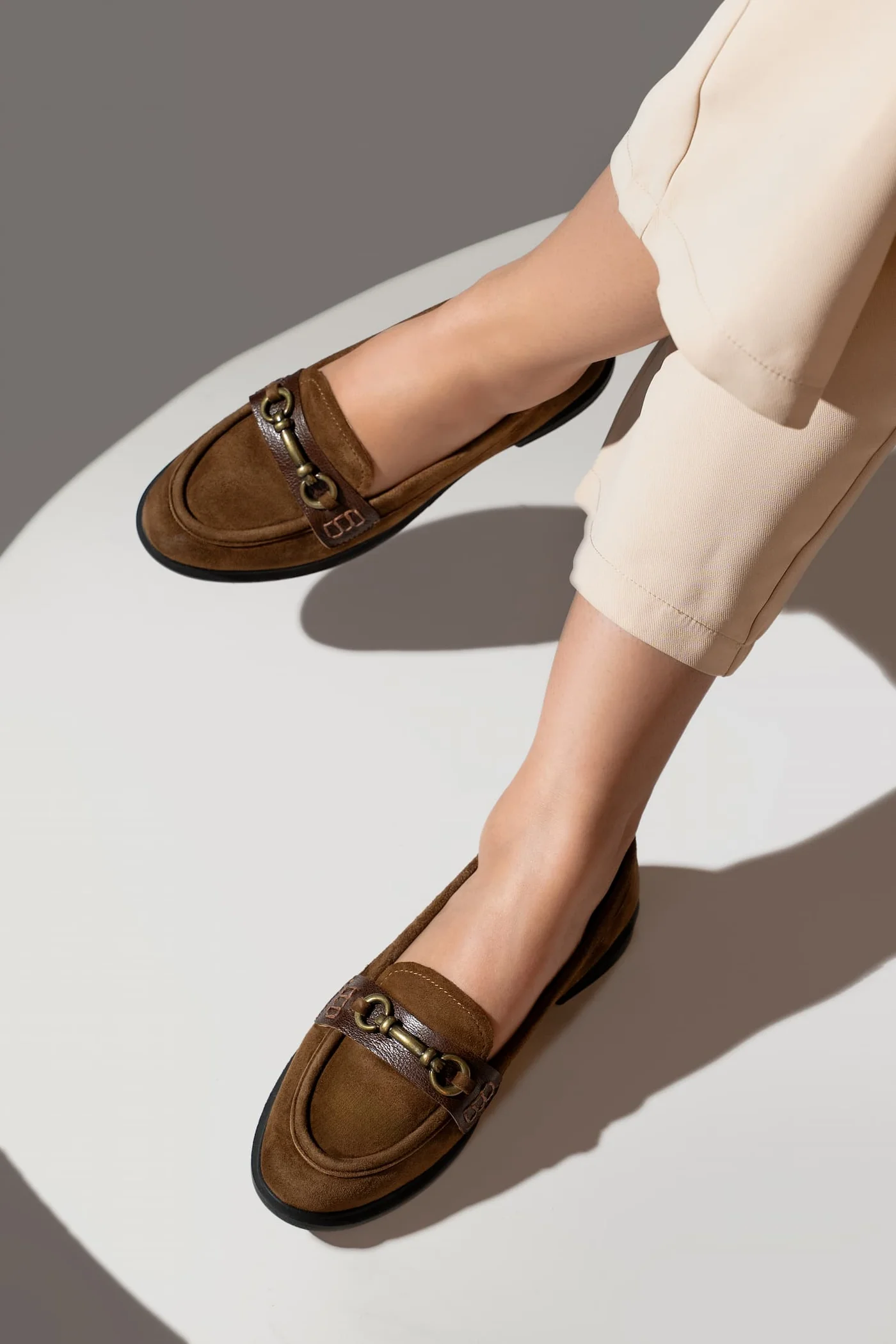 olga women suede leather loafers tan block heel top view julke olga women suede leather loafers tan block heel top view julke