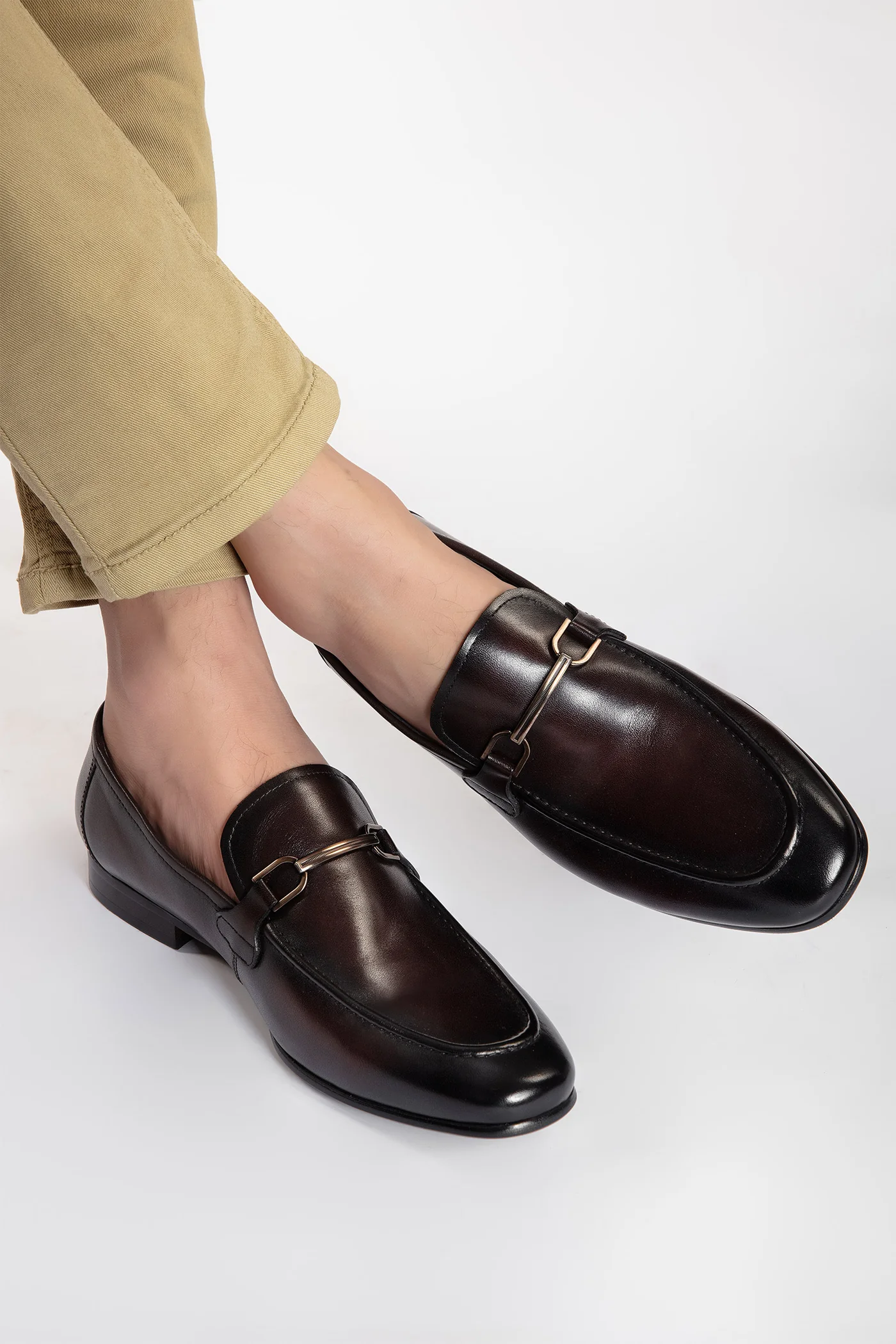 pierre mens leather shoe slip on round toe two tone antique walnut rubber leather sole metal horsebit buckle three quarter view julke pierre mens leather shoe slip on round toe two tone antique walnut rubber leather sole metal horsebit buckle three quarter view julke