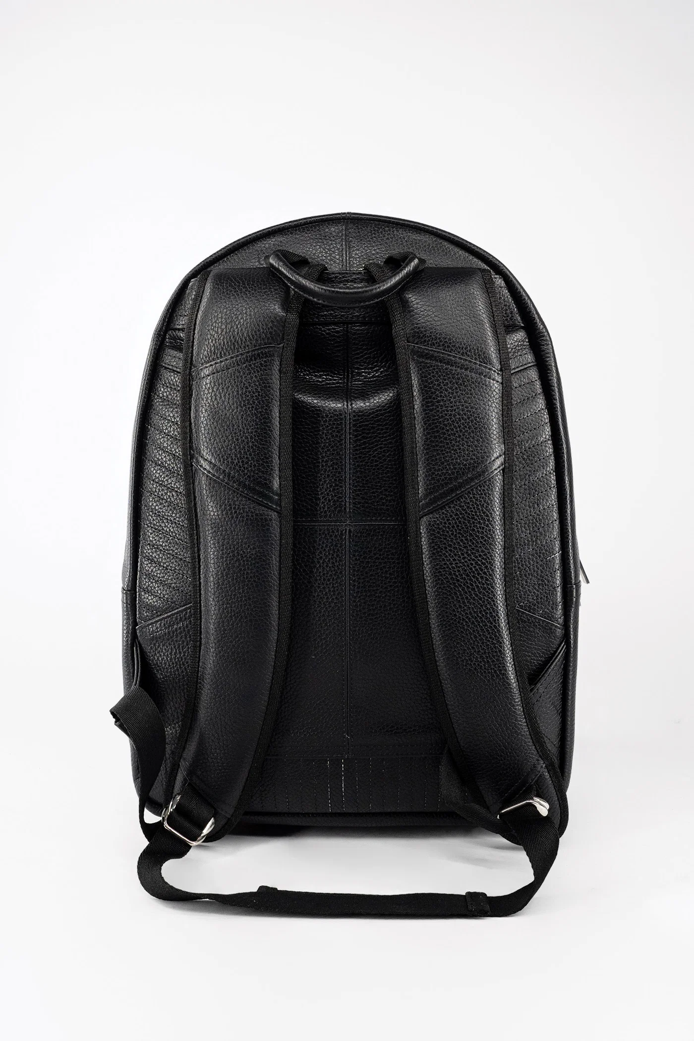 terrance mens soft leather backpack black curve top multi pocket shoulder straps back view terrance mens soft leather backpack black curve top multi pocket shoulder straps back view