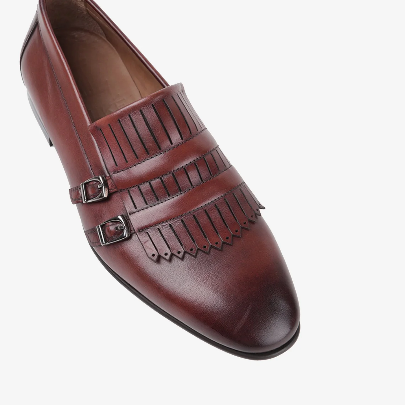 valiant mens leather shoes rust double monk strap laser cut fringe top view julke valiant mens leather shoes rust double monk strap laser cut fringe top view julke